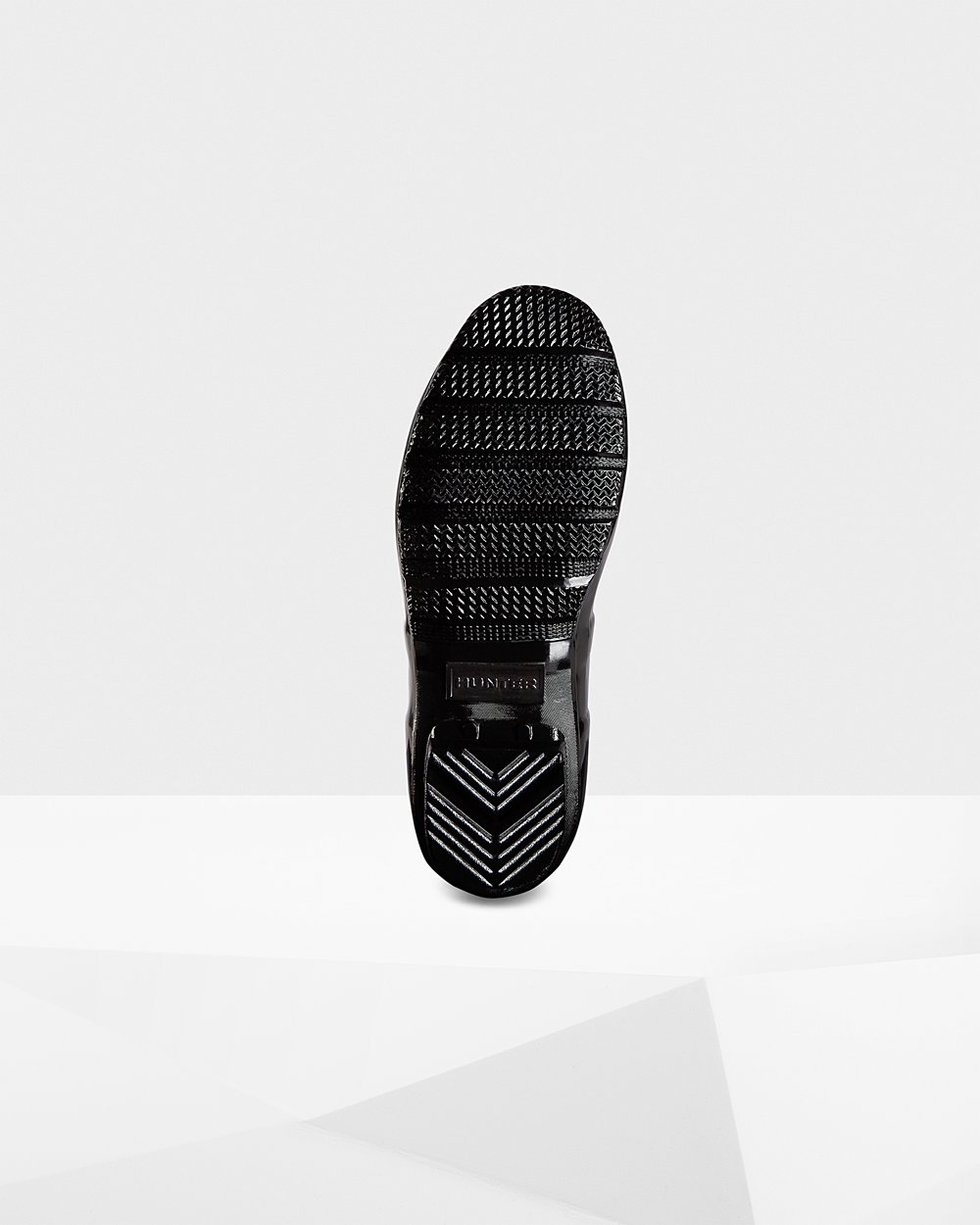 Wysokie Gumowce Damskie - Hunter Original Back Adjustable Gloss - Czarne - ZFLX-52348